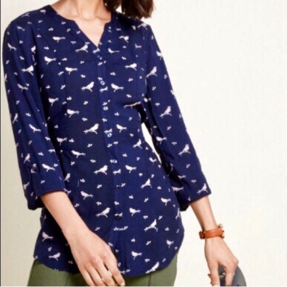 Modcloth Tops - ModCloth Trusty Travel Navy Bird Pattern Blouse